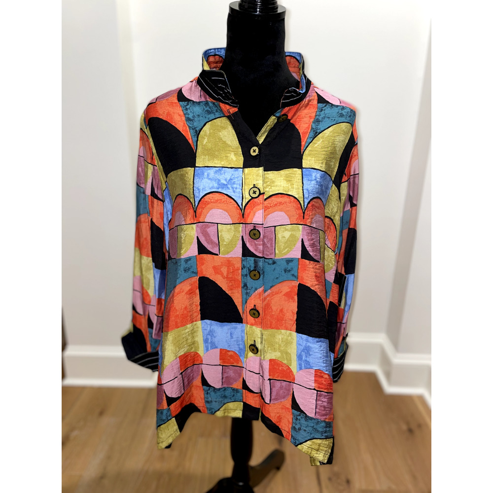John Mark Colorful Geometric Button-Up Blouse - image 3